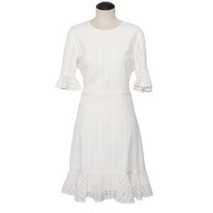 Banana Republic Women White Eyelet Cotton Flutter Sleeve A-Line Dress size 8Tall